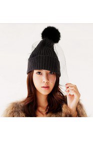 Retro Mesh Veil Autumn And Winter Knit Wool British Style Hat