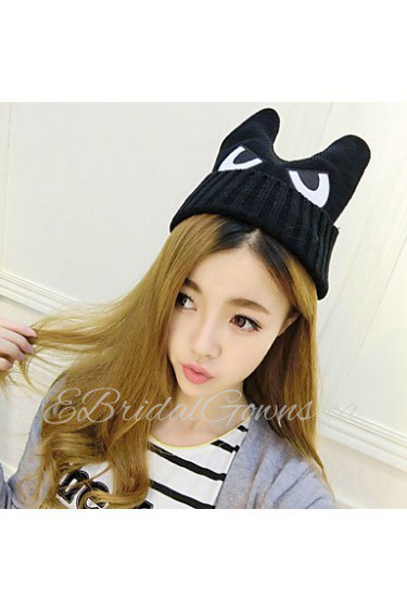 Fashion Wool Eyes Decorated Female Knitted Warm Ear Protection Cap