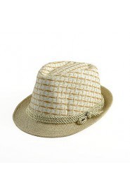 Men Vintage Casual England Plaid Jazz Hat Travel Straw