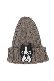 Women Cartoon Puppy Pattern Knit Wool Cap Pointy Warm Patch Hat