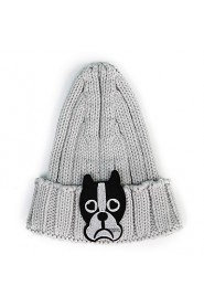 Women Cartoon Puppy Pattern Knit Wool Cap Pointy Warm Patch Hat