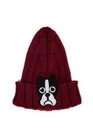 Women Cartoon Puppy Pattern Knit Wool Cap Pointy Warm Patch Hat