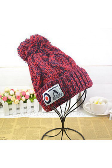 Women Casual Knitting Wool Warm Labeling Blending Thick Line Twist Patch English Alphabet Labeling Hat