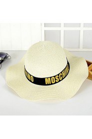Women Letters Printed Wide-brimmed Straw Hat Dome Beach Casual Hat