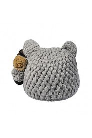 Women Lovely Fur Ball Decorated Devil Angle Orecchiette Wool Knit Hat