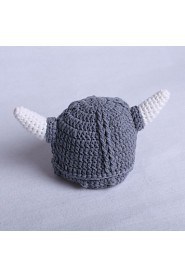 Men Knitwear Hand-knit Gray Wool Pirate Horns Hat