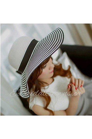 Women Vintage/Casual Summer Black and White Straw Straw Hat