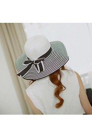 Women Vintage/Casual Summer Black and White Straw Straw Hat