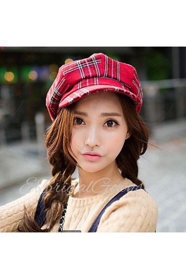 Retro British Style Sstitching Color Plaid Pattern Reported Bonnet Octagonal Cap