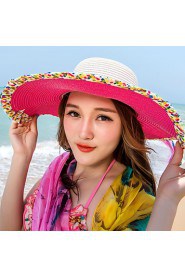 Fashion Summer Beach Large Travel Stitching Color Bow Straw Hat