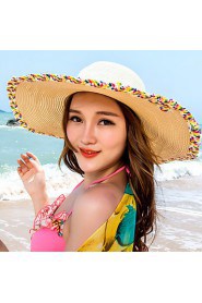 Fashion Summer Beach Large Travel Stitching Color Bow Straw Hat