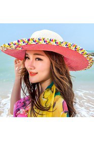 Fashion Summer Beach Large Travel Stitching Color Bow Straw Hat