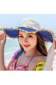 Fashion Summer Beach Large Travel Stitching Color Bow Straw Hat