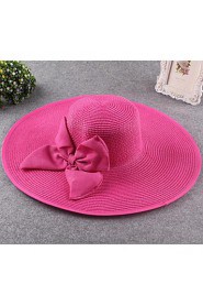 Women Summer Linen Bowknot Multi Colors Ribbon Floppy Hats Large Brim Foldable Straw Sun Hat