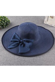 Women Summer Linen Bowknot Multi Colors Ribbon Floppy Hats Large Brim Foldable Straw Sun Hat