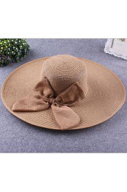 Women Summer Linen Bowknot Multi Colors Ribbon Floppy Hats Large Brim Foldable Straw Sun Hat