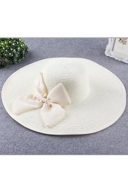 Women Summer Linen Bowknot Multi Colors Ribbon Floppy Hats Large Brim Foldable Straw Sun Hat