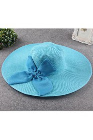 Women Summer Linen Bowknot Multi Colors Ribbon Floppy Hats Large Brim Foldable Straw Sun Hat