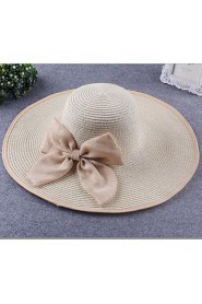 Women Summer Linen Bowknot Multi Colors Ribbon Floppy Hats Large Brim Foldable Straw Sun Hat