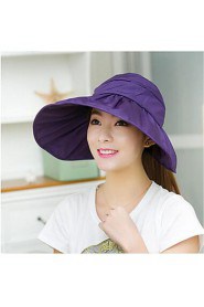 Women Summer Solid Ribbon Floppy Hats with Drawstring Large Brim Foldable Sun Hat