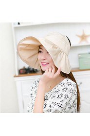 Women Summer Solid Ribbon Floppy Hats with Drawstring Large Brim Foldable Sun Hat