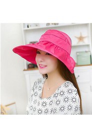 Women Summer Solid Ribbon Floppy Hats with Drawstring Large Brim Foldable Sun Hat