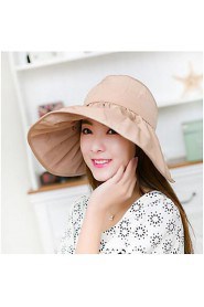 Women Summer Solid Ribbon Floppy Hats with Drawstring Large Brim Foldable Sun Hat