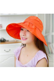 Women Summer Solid Ribbon Floppy Hats with Drawstring Large Brim Foldable Sun Hat