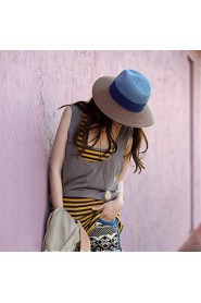 Women Straw Bow Color Block Fedora Hat,Party/ Casual Spring/ Summer/ Fall