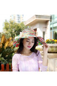 Women Summer Florals Print Multi Colors Ribbon Floppy Hats Large Brim Foldable Sun Hat