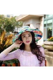 Women Summer Florals Print Multi Colors Ribbon Floppy Hats Large Brim Foldable Sun Hat