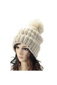 Knitted Solid Color Hat Female Winter Lovely Big Ball Caps