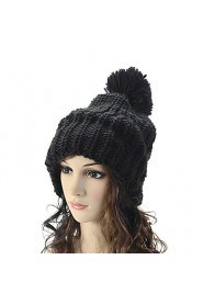 Knitted Solid Color Hat Female Winter Lovely Big Ball Caps