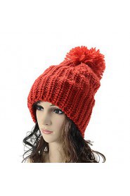 Knitted Solid Color Hat Female Winter Lovely Big Ball Caps