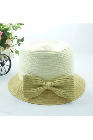 Women Straw Bow Decorative Border Fedora Hat,Cute/ Party/ Casual Spring/ Summer/ Fall