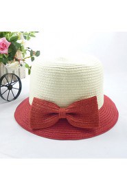 Women Straw Bow Decorative Border Fedora Hat,Cute/ Party/ Casual Spring/ Summer/ Fall