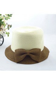 Women Straw Bow Decorative Border Fedora Hat,Cute/ Party/ Casual Spring/ Summer/ Fall