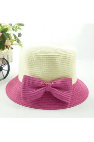 Women Straw Bow Decorative Border Fedora Hat,Cute/ Party/ Casual Spring/ Summer/ Fall