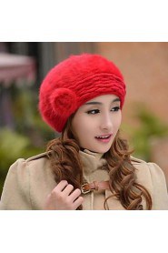 Women's Fashion Joker Flowers Rabbit Hair Beret Hat