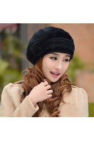 Women's Fashion Joker Flowers Rabbit Hair Beret Hat