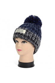 Women Casual Knitting Wool Cute Warm Stripes Colore English Alphabet Labeling Hat