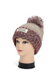 Women Casual Knitting Wool Cute Warm Stripes Colore English Alphabet Labeling Hat