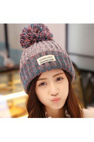 Women Casual Knitting Wool Cute Warm Stripes Colore English Alphabet Labeling Hat