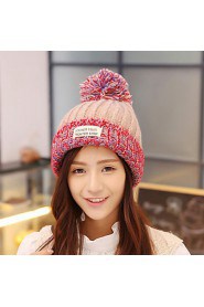 Women Casual Knitting Wool Cute Warm Stripes Colore English Alphabet Labeling Hat