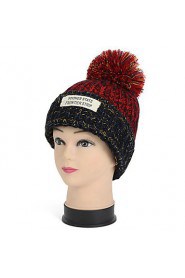 Women Casual Knitting Wool Cute Warm Stripes Colore English Alphabet Labeling Hat