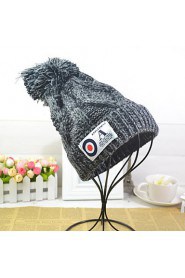 Women Casual Knitting Wool Warm Labeling Blending Thick Line Twist Patch English Alphabet Labeling Hat