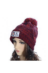 Women Casual Knitting Wool Warm Labeling Blending Thick Line Twist Patch English Alphabet Labeling Hat