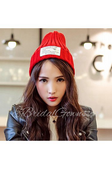 Unisex Knitwear Casual Solid Color Patch Knit Wool Couple Cap