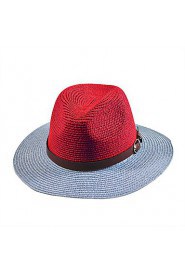 Retro Bow Color Stitching Leather Buckle Large Brimmed Sun Hat