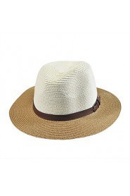 Retro Bow Color Stitching Leather Buckle Large Brimmed Sun Hat